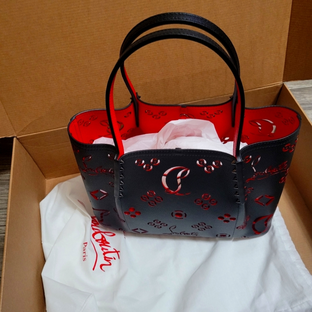 Women's Christian Louboutin Handbag Black and Red Cabarock